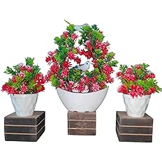 Elegant Artificial Flower Arrangement Set: 3 Decorative Pink and Green Plants