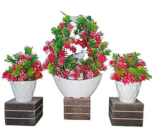 Elegant Artificial Flower Arrangement Set: 3 Decorative Pink and Green Plants