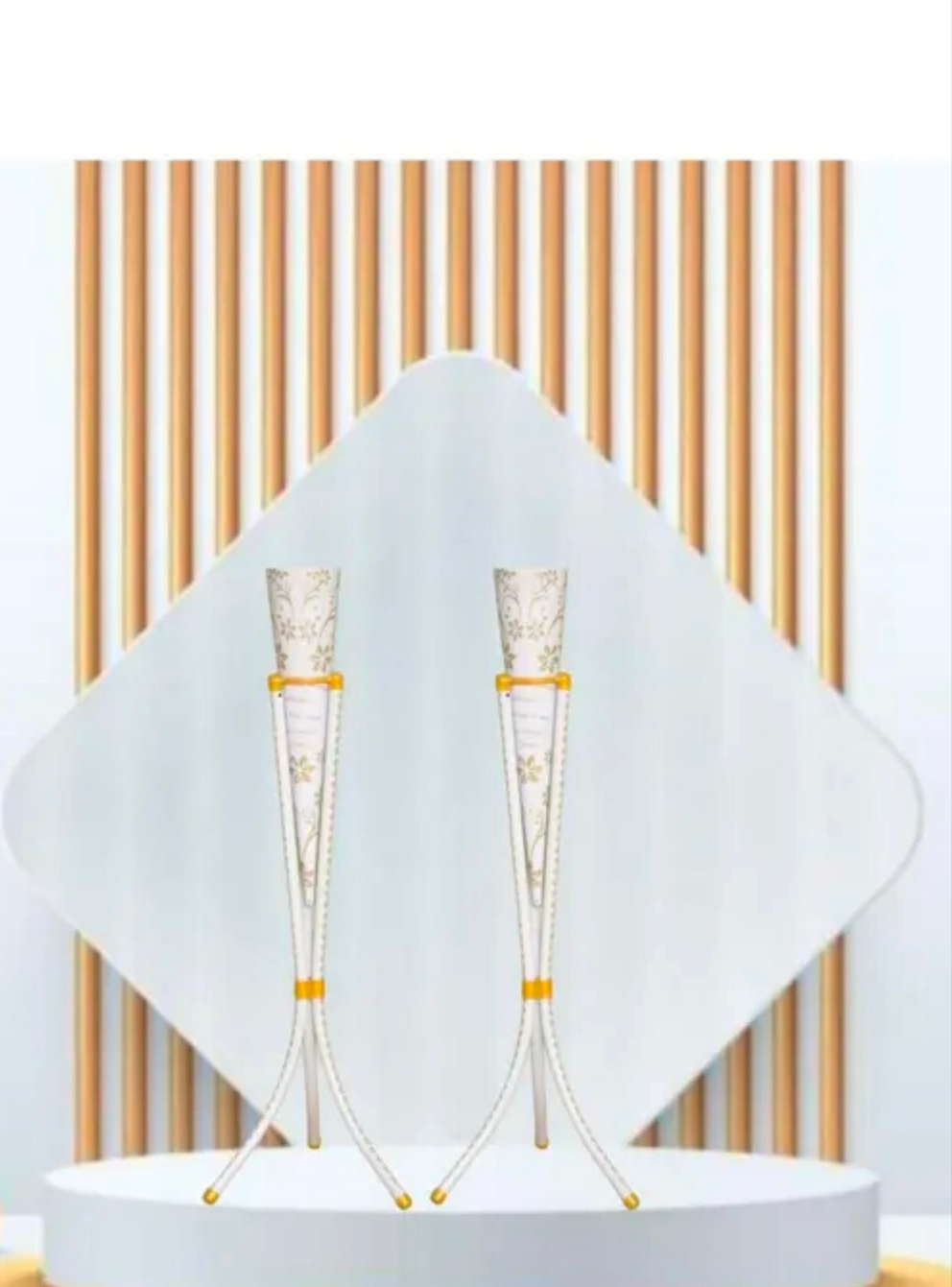 Home Decor Corner Centerpiece Gift Item and Usefull Metal Stand| R A Touch Vase Best Hand Print drawing room and living room and best flower vase best white colour and hand golden print design handicraft metal vase hight 29 INCH widh 10 INCH