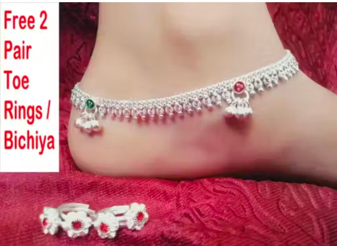 Sanwariya Anklets Pajeb Kolapuri Design Anklet for Women and Girl in 10.5 inches size.with free Toe Rings chutky