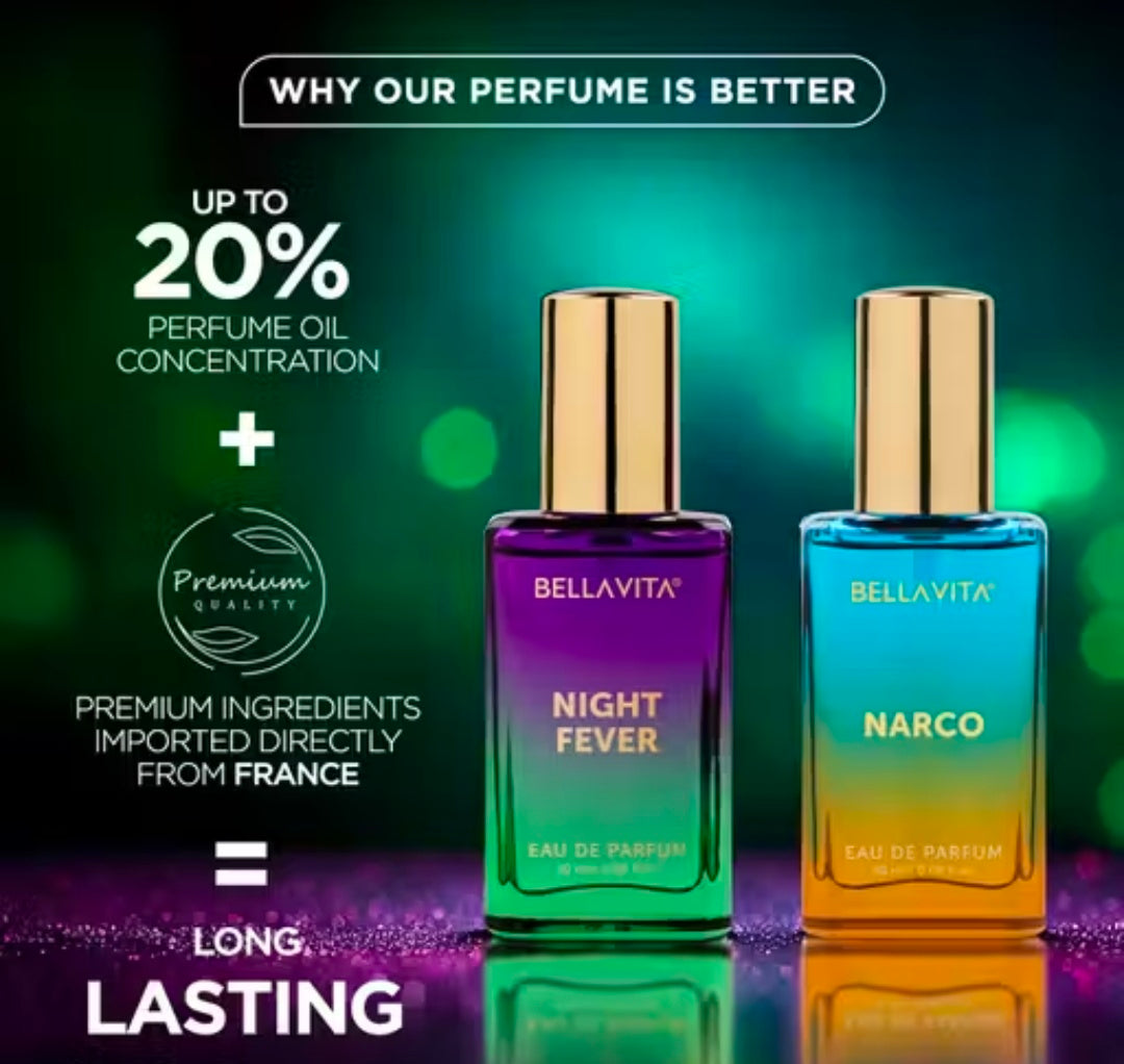 Bella Vita Unisex Night Fever + Narco EDP Perfume Combo For Men and Women 20 ml Each ( Pack of 2 items )
