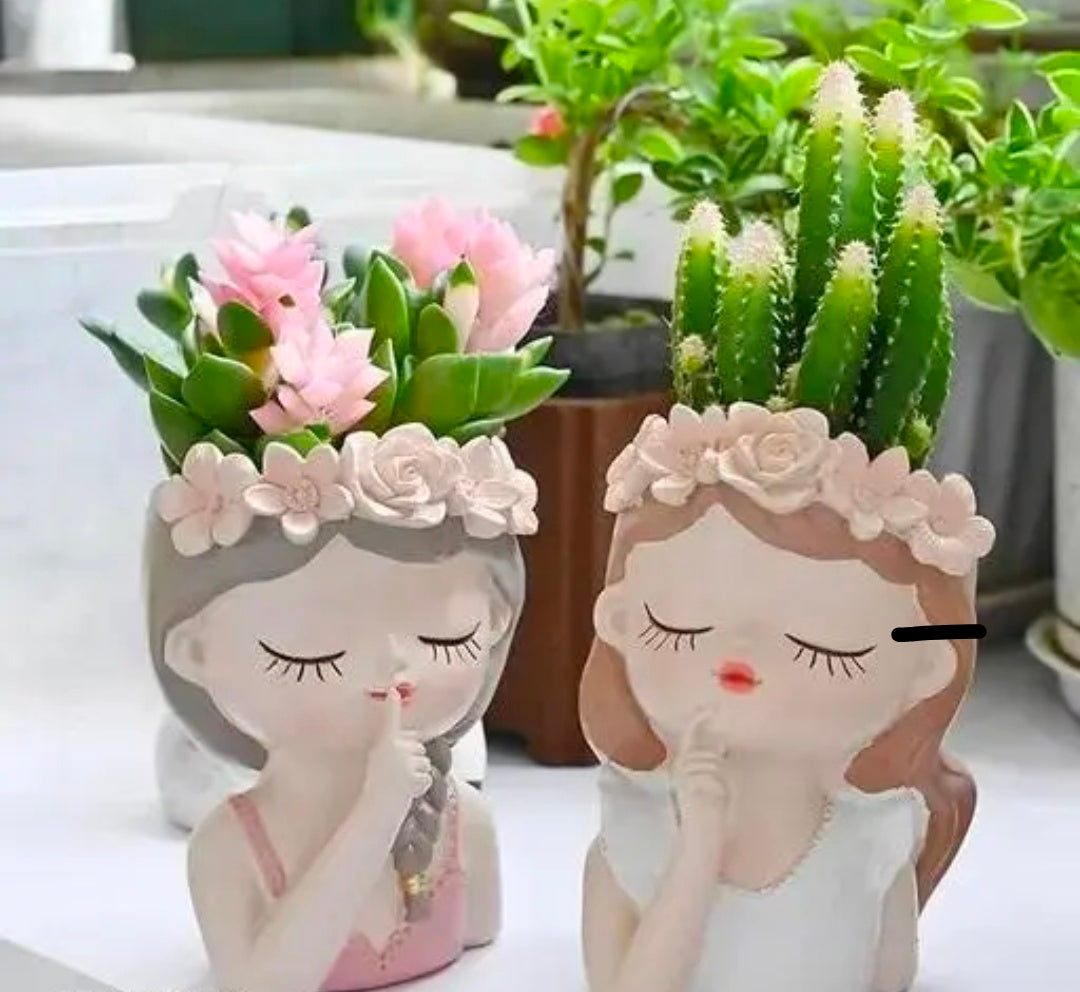 Dopin Head Planters Set of 2| Cute Cartoon Design |Mini Succulent Flower pot with drainage system option |Ideal for Succulents and Small Plants(Without Plant)