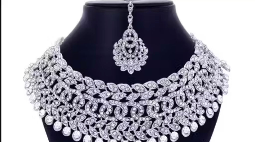 Sterling Rhodium Plated Jewellery Set With White Austrian Daimond