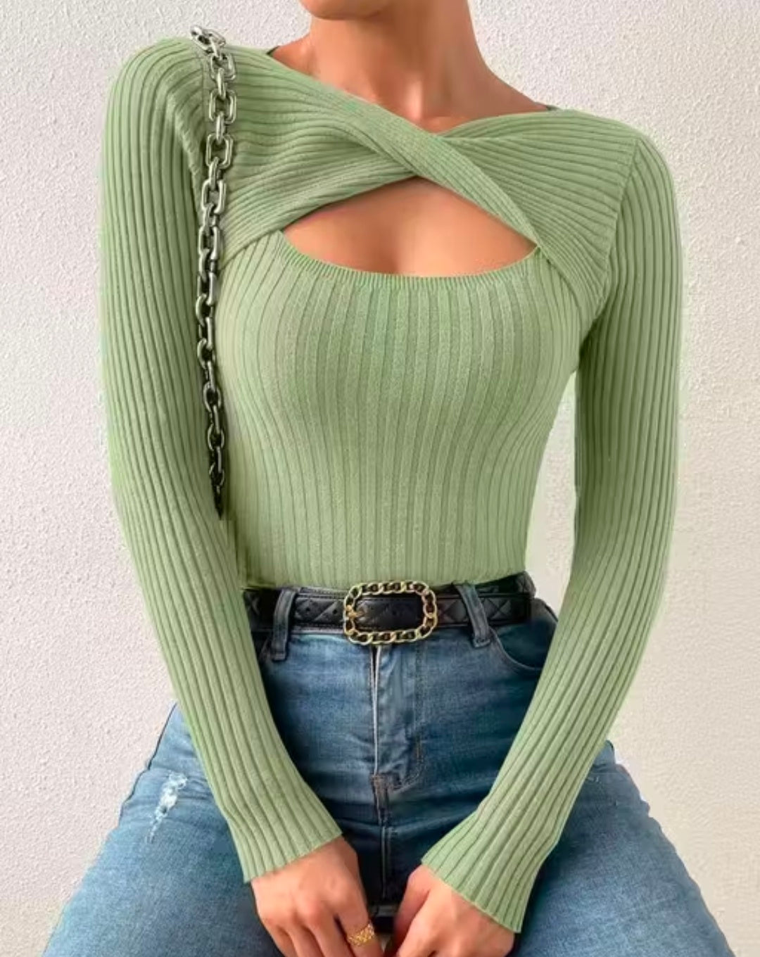 Trendy Cut Out Plan Full Sleeve Top For Girls