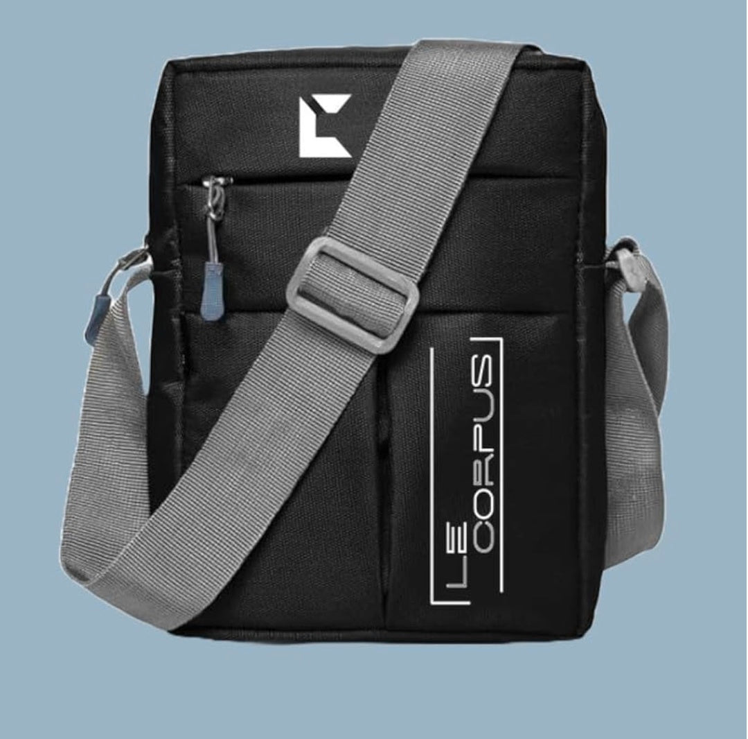 Le Corpus Polyester Stylish Small Size Padded Sling Cross Body Travel and Office Messenger Side Bag with Multi-Pocket Zip Closure For Men and Women