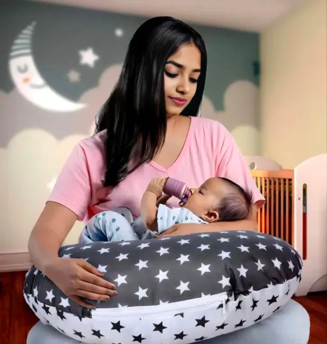 Kid's Charm Milky Star Portable 5 in 1 Baby Breast Feeding Pillow for New Born Baby | Infant Baby Nursing Feeding Pillow for Breastfeeding with Removable Cover, Cotton Pillow (blue)