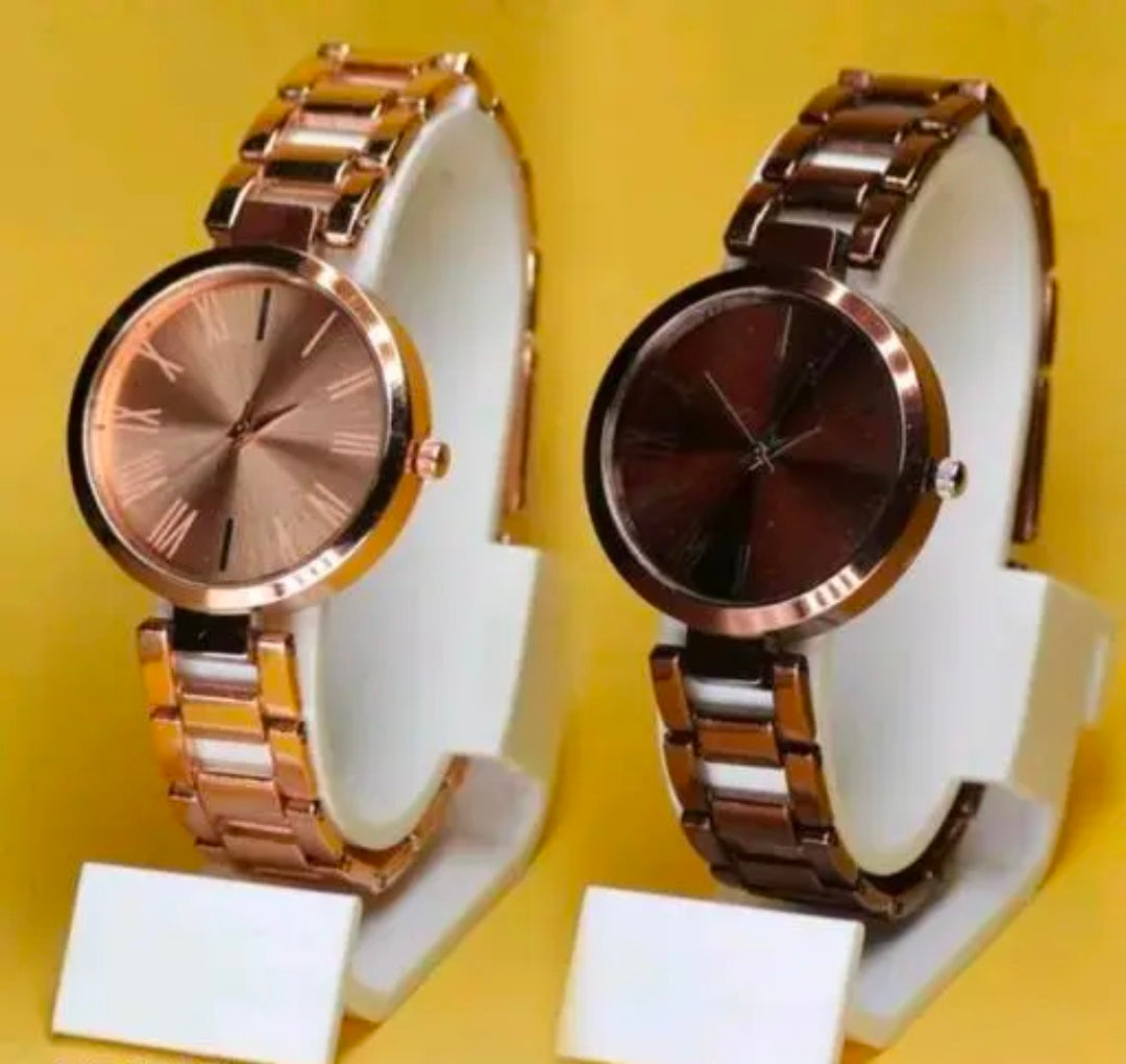 Stylish Women Beige Metal Analog Watch Combo