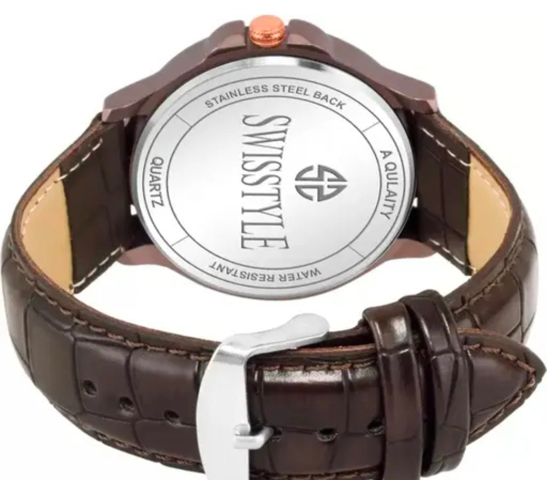 Men Synthetic Round Dial Brown Analog Watch