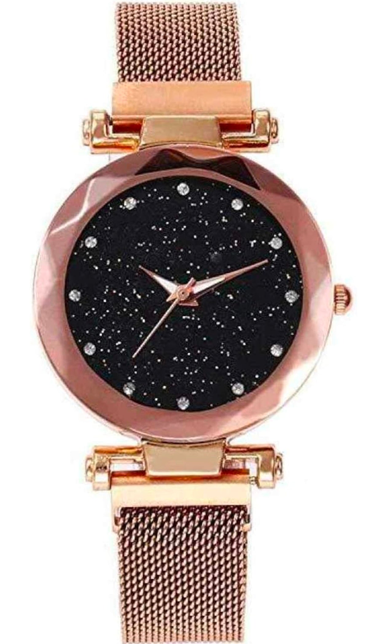 Premium Black Round Diamond Dial with Latest Generation Rosegold Magnet Belt Analogue Watch for Women Pack of - 1 (DM-ROSEGOLD03)