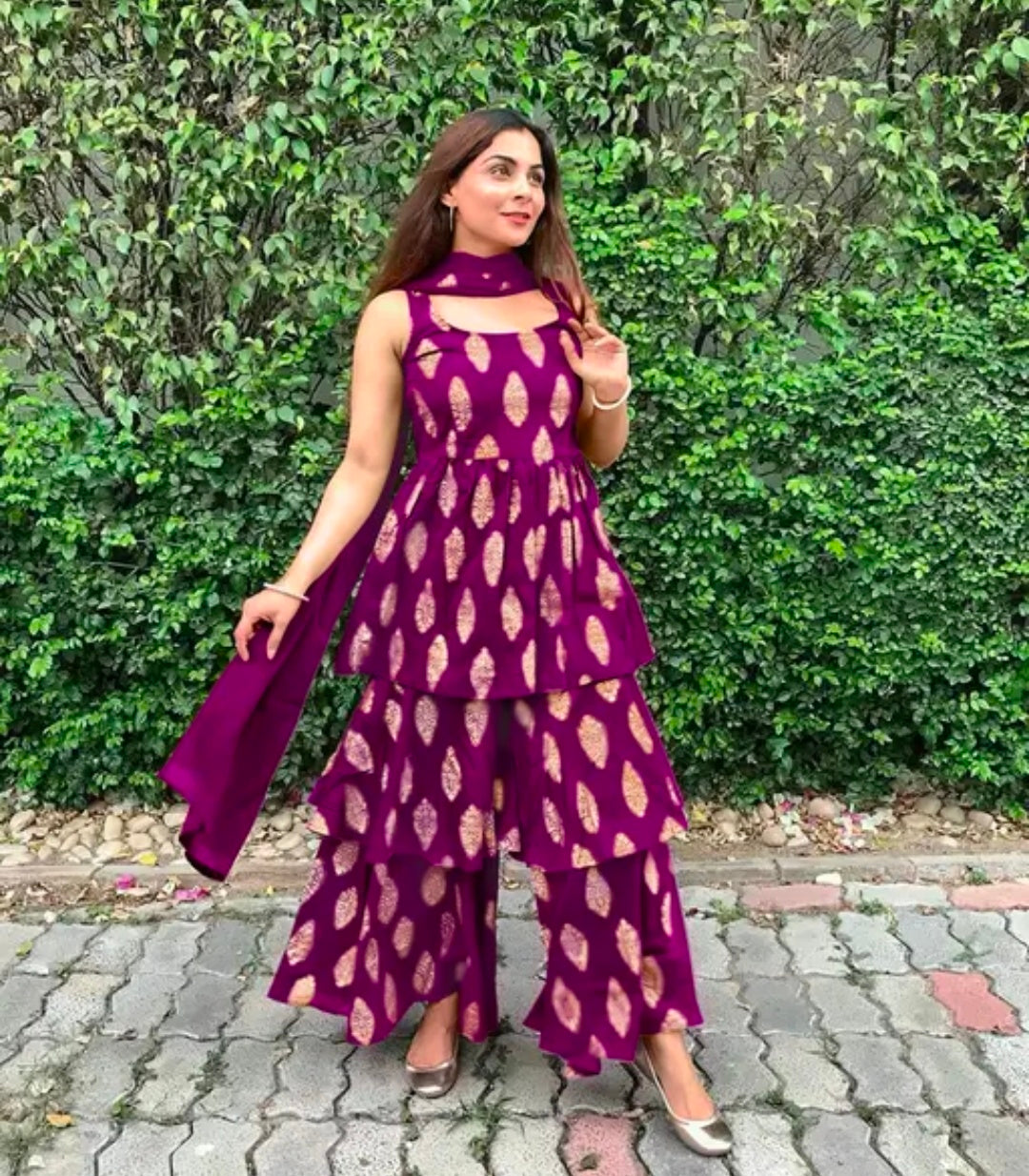 Women's Beautiful Traditional Rayon Printed Kurta Sharara And Net Dupatta Set