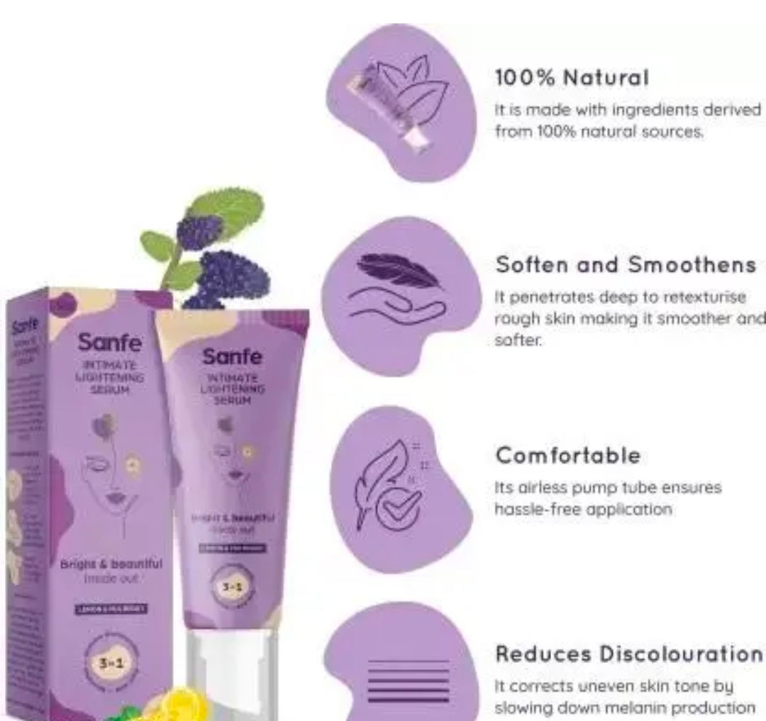 Sanfe Intimate Lightening Serum | For Dark Underarms, Inner Thighs, Knees And Bikini Area No Irritation (Lavender and Chamomile ) 100 ml Wash|Vagina Wash Pump|
500+ bought in past month