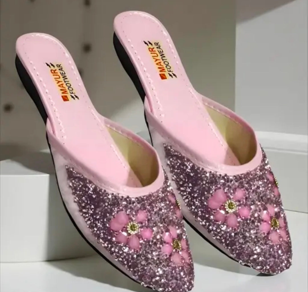 Stylish Flats for women, Girls and ladies Punjabi jutties Traditional Flat Mojari Flower Canvas Slip on Bellies | Daily Wear Casual Ladies Jutti