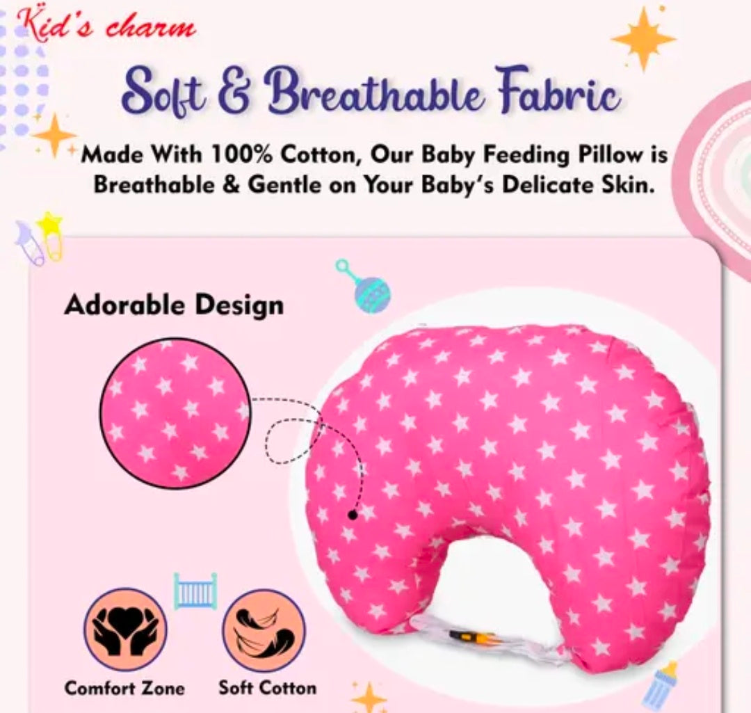 Kid's Charm Milky Star Portable 5 in 1 Baby Breast Feeding Pillow for New Born Baby | Infant Baby Nursing Feeding Pillow for Breastfeeding with Removable Cover, Cotton Pillow (blue)