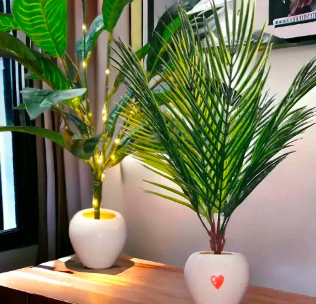 EDEN Set Of 2 big natural looking beautiful Areca Palam with pot and light