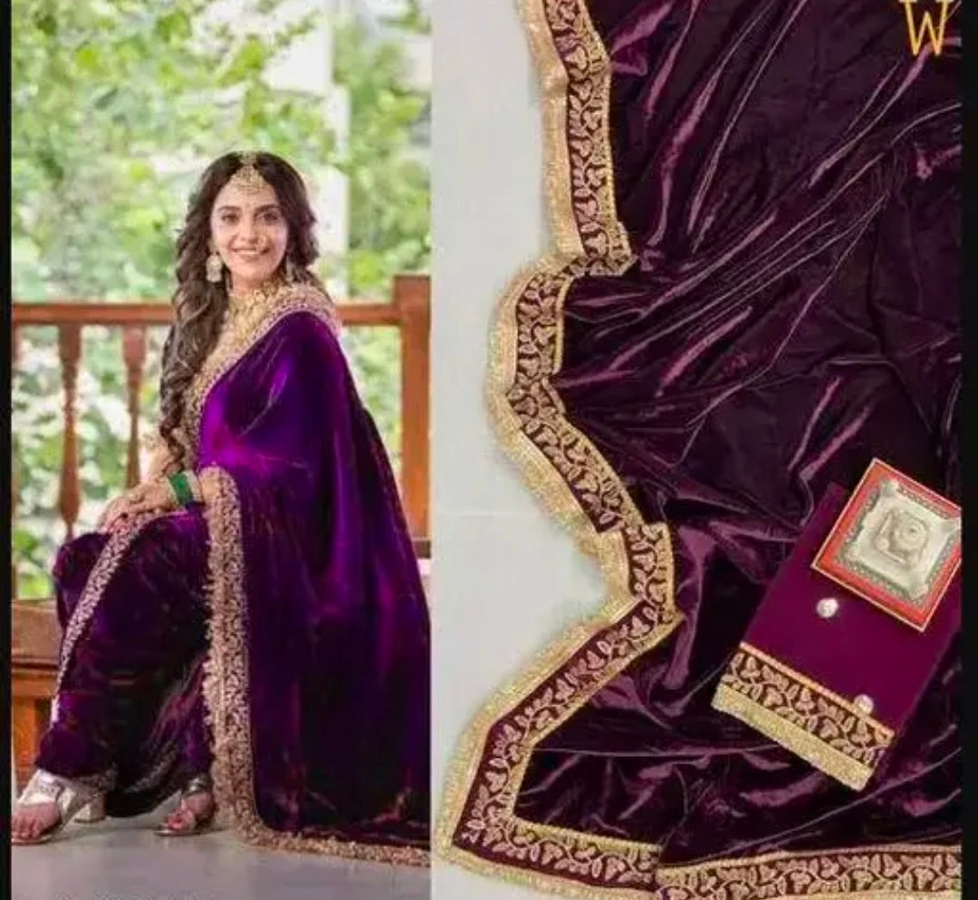 FASHION TODAY WOMEN SPECIAL WEDDING SUPERHIT TRENDING NAVY BLUE VELVET SAREE WITH BLOUSE || Saree For Women || Fancy Saree For Women || Bollywood Designer Party Wear Wedding Festive Saree/Sari For Women With Stylish Blouse