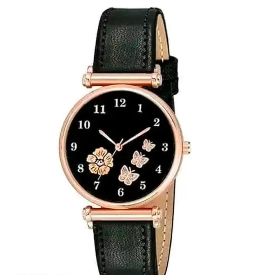 Flower Designer Leather Women's and Girl's Watch Analog Watches And Free Gift