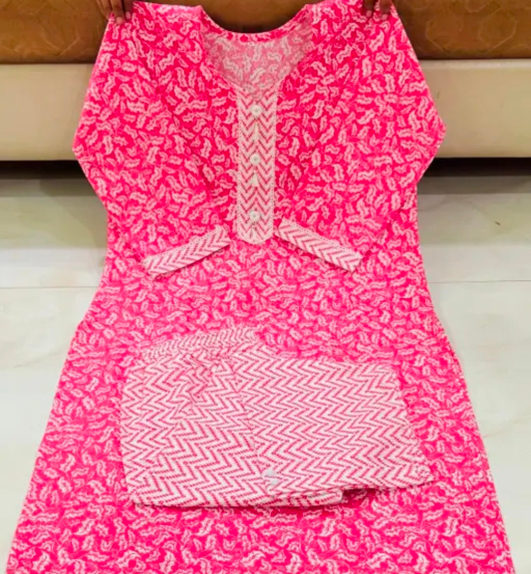 Pink printed Kurti set for women and girls