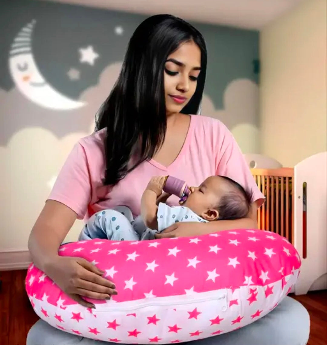 Kid's Charm Milky Star Portable 5 in 1 Baby Breast Feeding Pillow for New Born Baby | Infant Baby Nursing Feeding Pillow for Breastfeeding with Removable Cover, Cotton Pillow (blue)