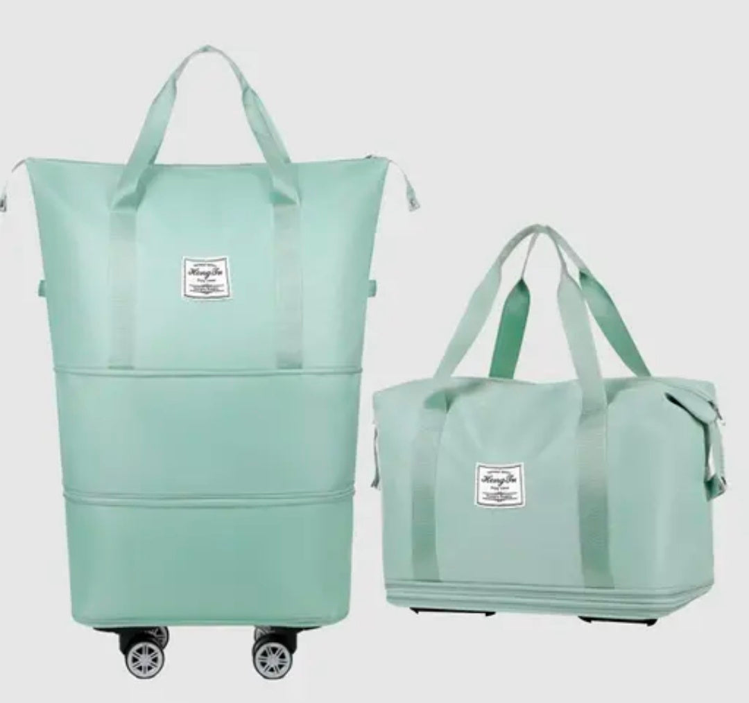 Nylon 61 Cm Travel Duffle Bag With Wheels Expandable Foldable Bag For Travel Waterproof With Rolling Detachable Wheels