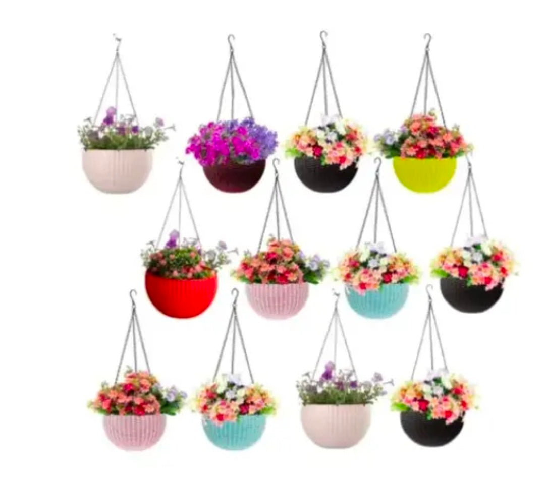 Chainlinks Euro Basket Hanging Pots 6" inches/Pack of 12/Random Colours /Flower Pot/Hanging Planters/Flower Basket/Balcony Pots/Garden Pots/Indoor Pots/Stylish Ratan Design /Lightweight & Durable , Hanging Gamla, Hanging Chain