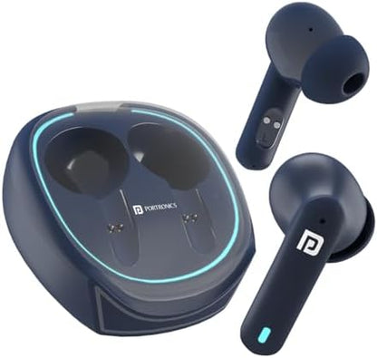 Portronics Harmonics Twins S16 Wireless Earbuds: 24-Hour Playtime, Clear Calls, Gaming, Low Latency, Bluetooth 5.3, LED Display, Type-C Fast Charging in Black