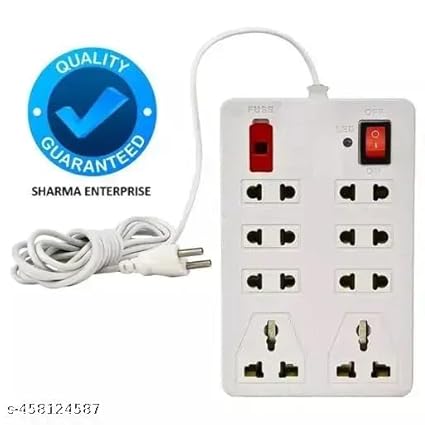 Versatile 8+1 Power Extension Board with 2-Pin Plug & 2-Meter Cable White