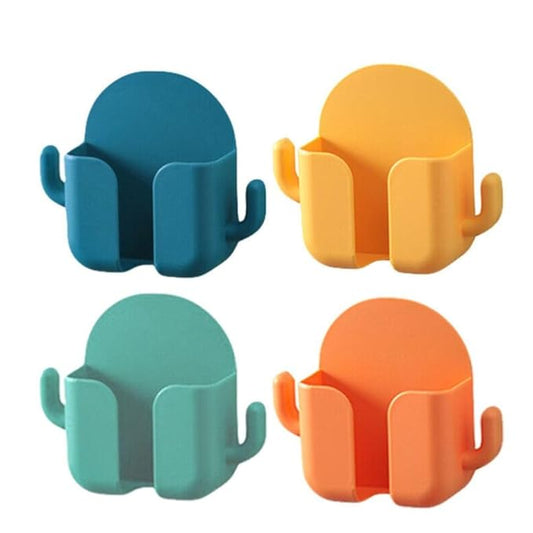 Karomouj Wall Mount Mobile Phone Holder with Hooks for Charging and Storage