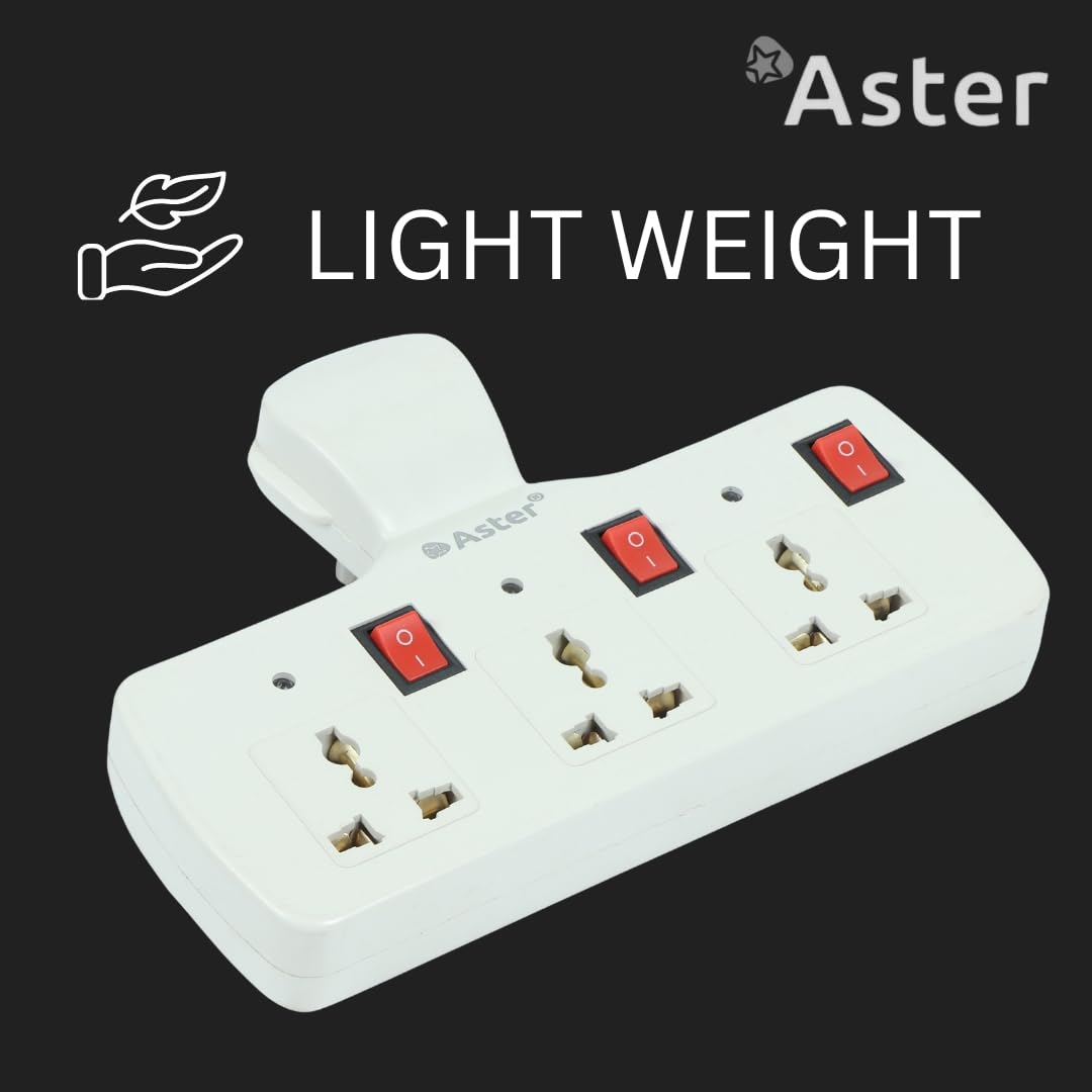 Aster 3-Pin Universal Multi-Plug Wall Point Socket Extension Board with Fuse
