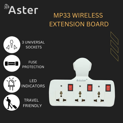 Aster 3-Pin Universal Multi-Plug Wall Point Socket Extension Board with Fuse