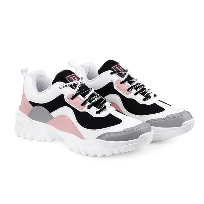 Trendy Girls' Pink & Grey Chunky Sneakers: Stylish, Comfortable Casual Everyday Shoes