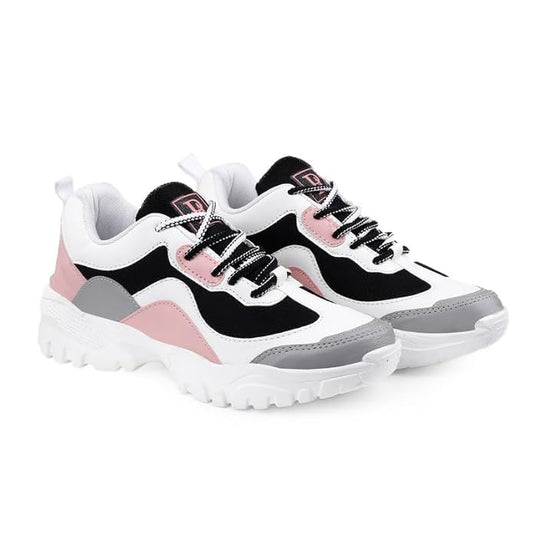 Trendy Girls' Pink & Grey Chunky Sneakers: Stylish, Comfortable Casual Everyday Shoes