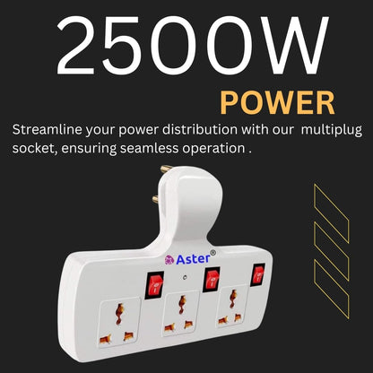 Aster 3-Pin Universal Multi-Plug Wall Point Socket Extension Board with Fuse