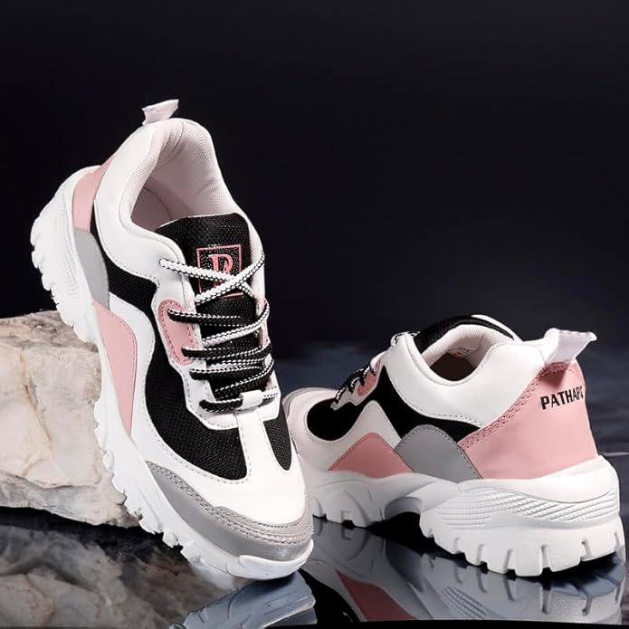 Trendy Girls' Pink & Grey Chunky Sneakers: Stylish, Comfortable Casual Everyday Shoes