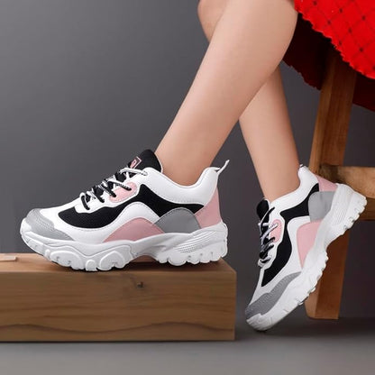 Trendy Girls' Pink & Grey Chunky Sneakers: Stylish, Comfortable Casual Everyday Shoes