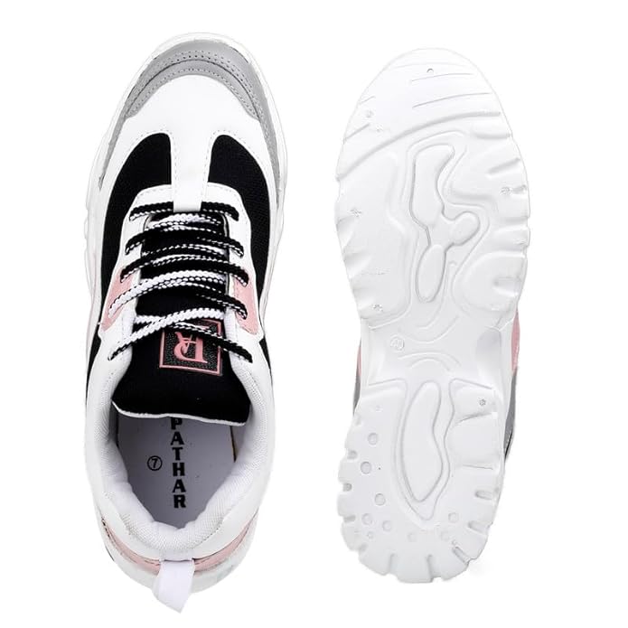 Trendy Girls' Pink & Grey Chunky Sneakers: Stylish, Comfortable Casual Everyday Shoes