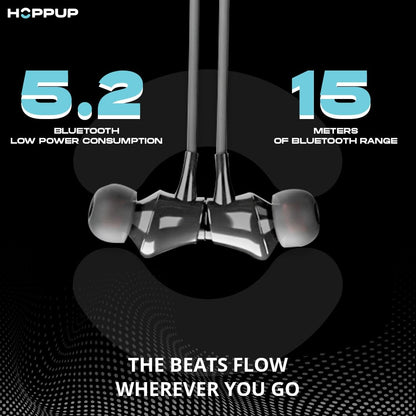 HOPPUP Alpha In-Ear Neckband: 50H Playtime, Gaming Mode, ENC Bluetooth Headset