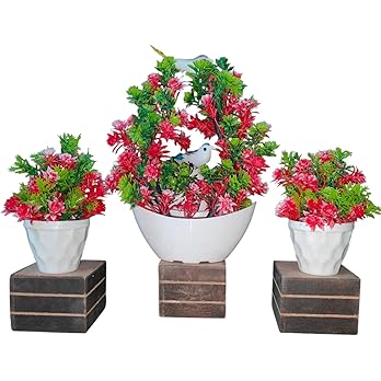 Elegant Artificial Flower Arrangement Set: 3 Decorative Pink and Green Plants