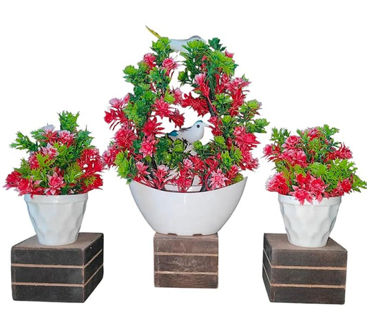 Elegant Artificial Flower Arrangement Set: 3 Decorative Pink and Green Plants