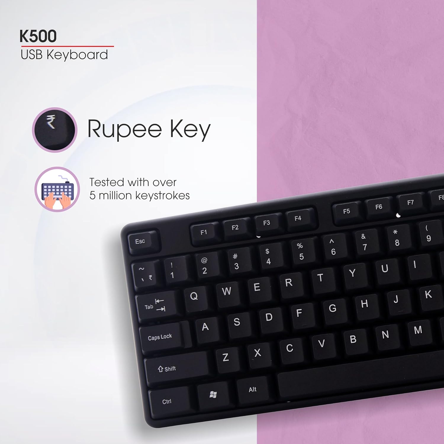 Zebion K500 USB Keyboard: Rugged, Ergonomic, 5 Million Keystrokes, Clicky-Touch Feel