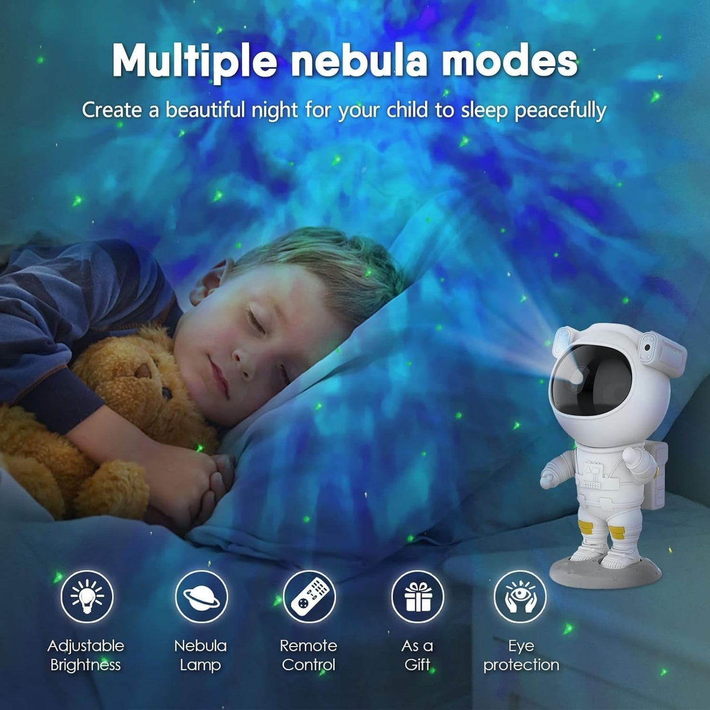 Toy Astronaut Galaxy Star Projector: Kids' LED Night Light for Bedroom Decor