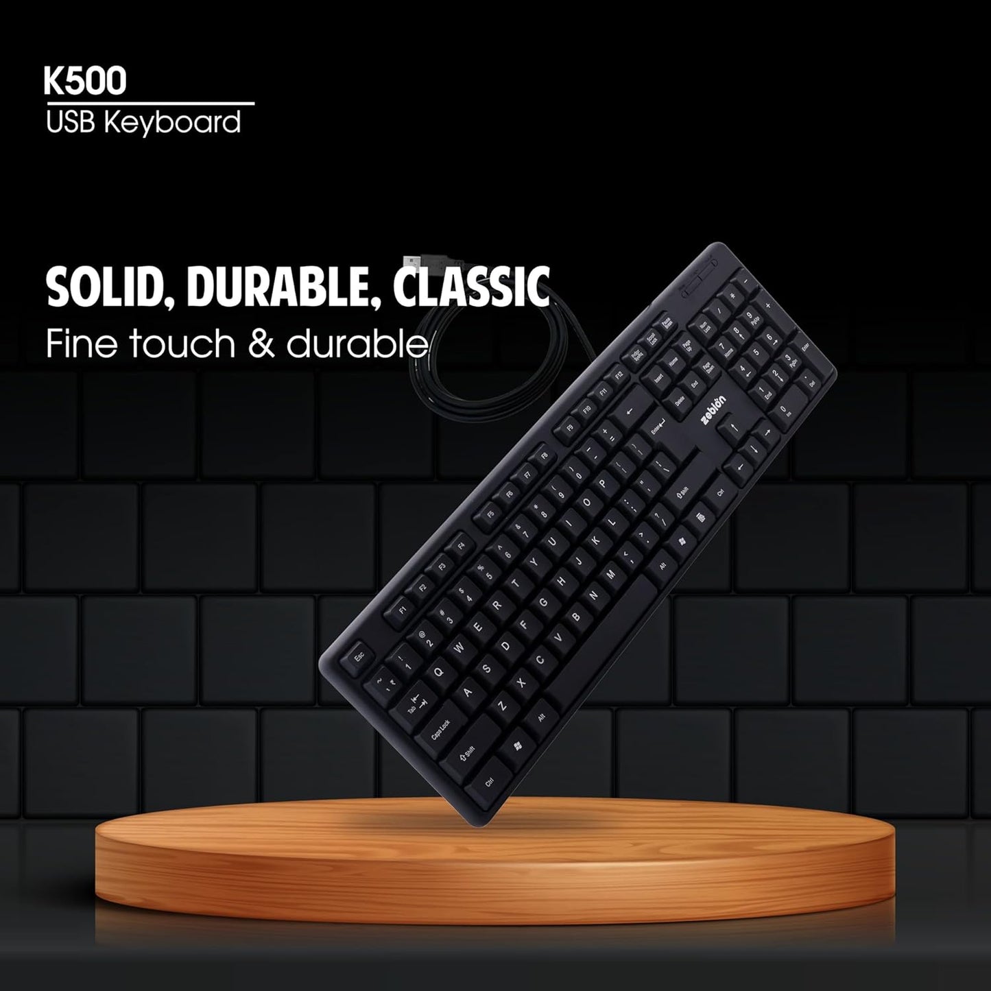 Zebion K500 USB Keyboard: Rugged, Ergonomic, 5 Million Keystrokes, Clicky-Touch Feel