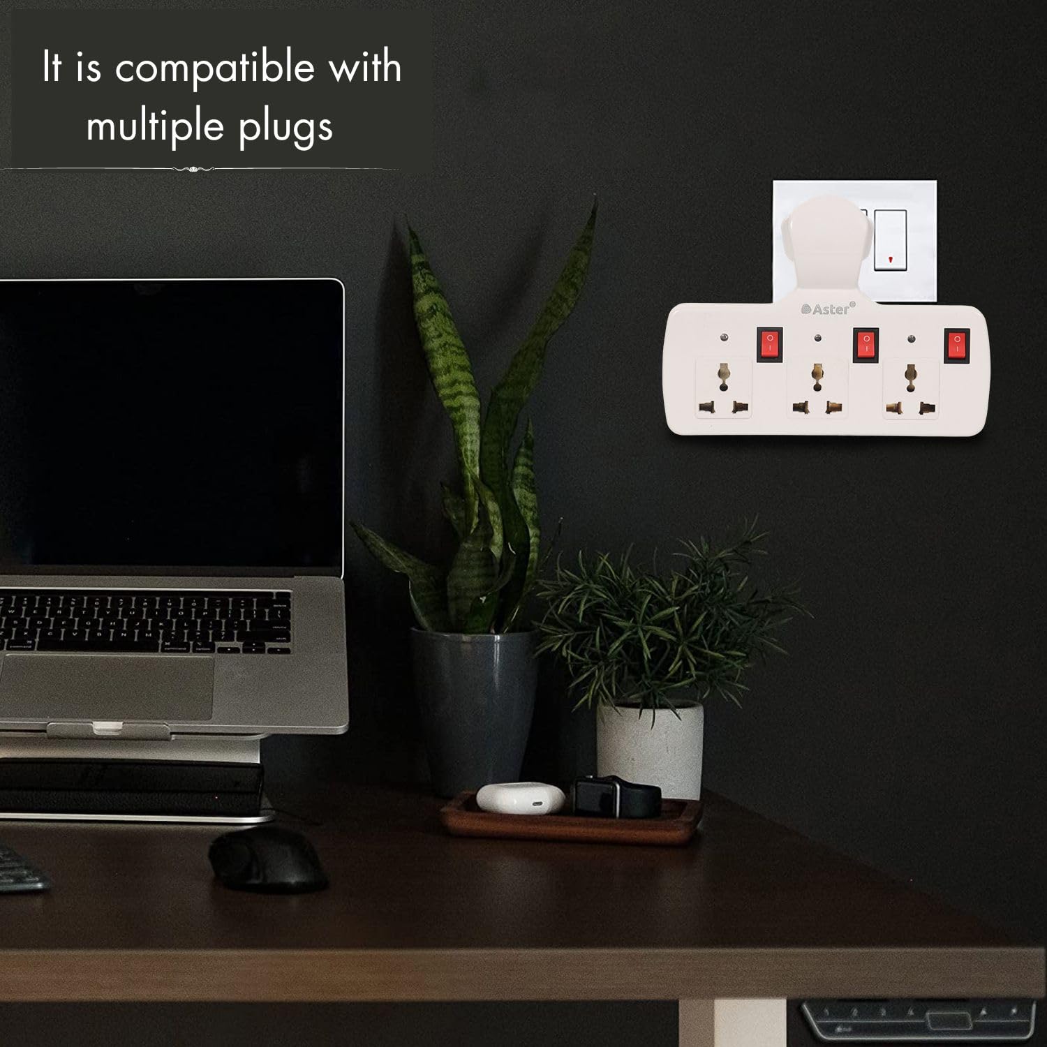 Aster 3-Pin Universal Multi-Plug Wall Point Socket Extension Board with Fuse