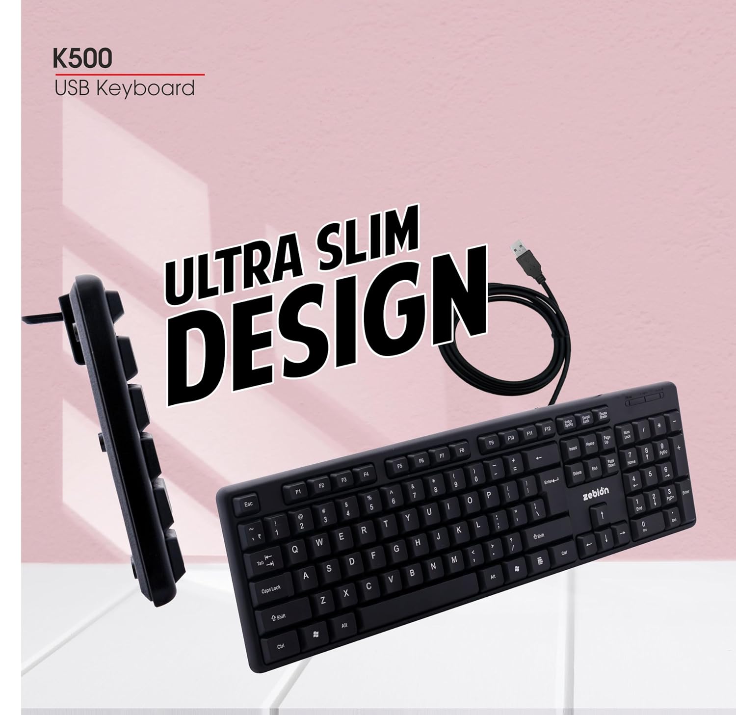 Zebion K500 USB Keyboard: Rugged, Ergonomic, 5 Million Keystrokes, Clicky-Touch Feel