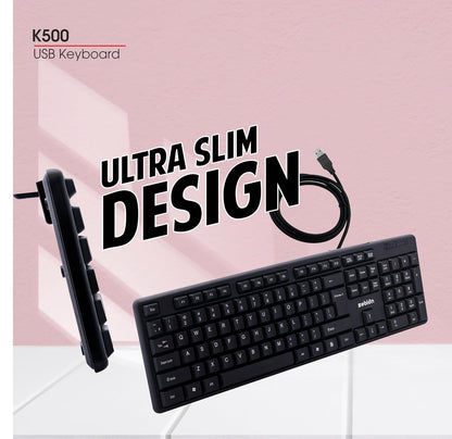 Zebion K500 USB Keyboard: Rugged, Ergonomic, 5 Million Keystrokes, Clicky-Touch Feel