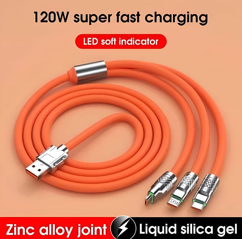 Versatile 3-in-1 Fast Charging Data Cable with LED Indicator for All Devices