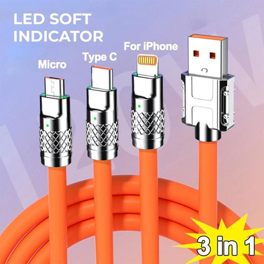 Versatile 3-in-1 Fast Charging Data Cable with LED Indicator for All Devices