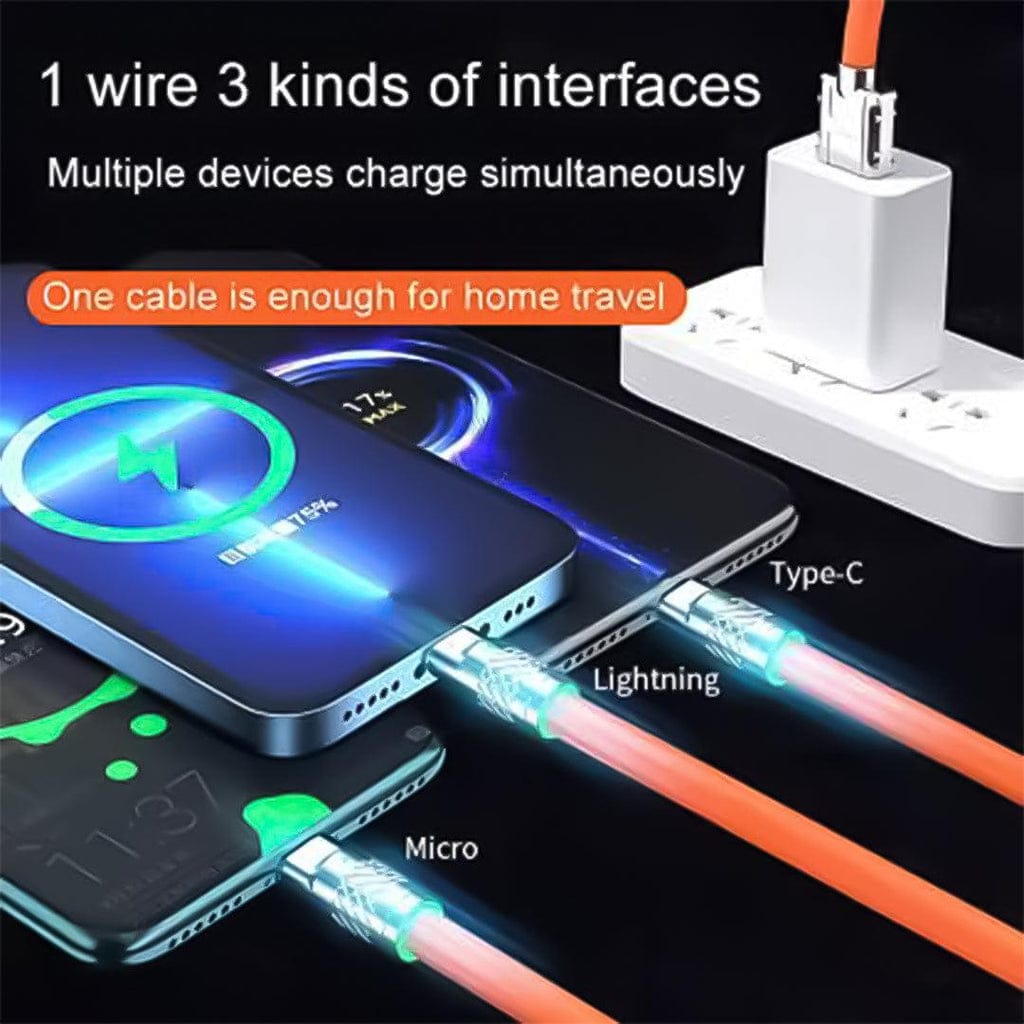 Versatile 3-in-1 Fast Charging Data Cable with LED Indicator for All Devices