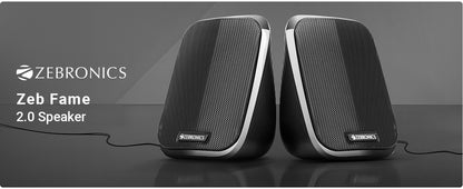 ZEBRONICS Fame 2.0 USB Computer Speakers: 5 Watts, USB Powered, AUX, Volume Control