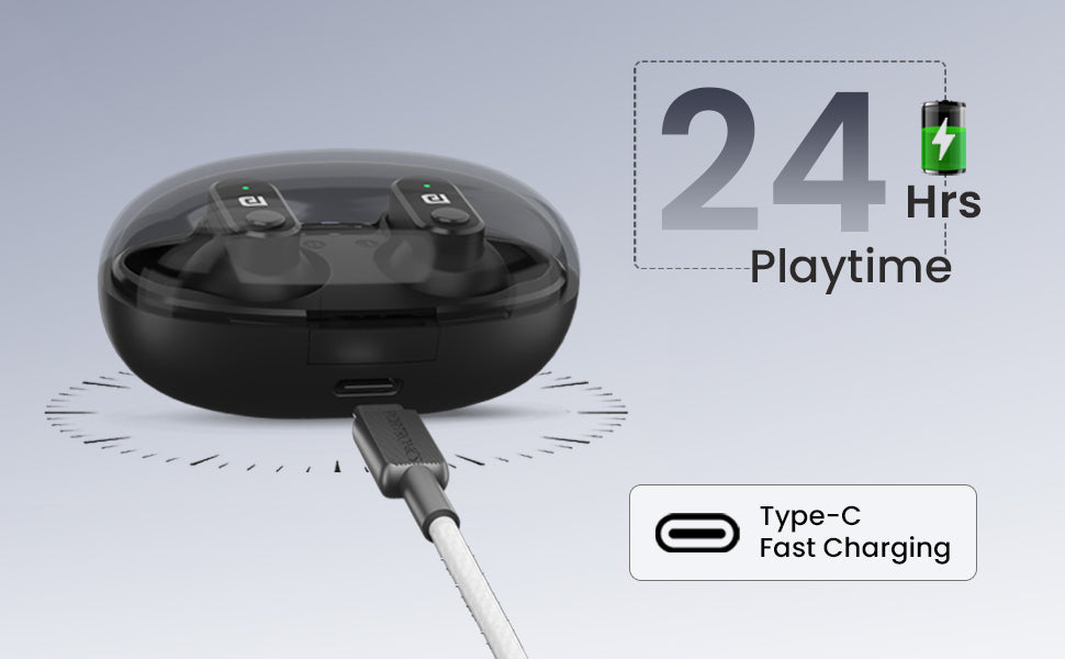 Portronics Harmonics Twins S16 Wireless Earbuds: 24-Hour Playtime, Clear Calls, Gaming, Low Latency, Bluetooth 5.3, LED Display, Type-C Fast Charging in Black