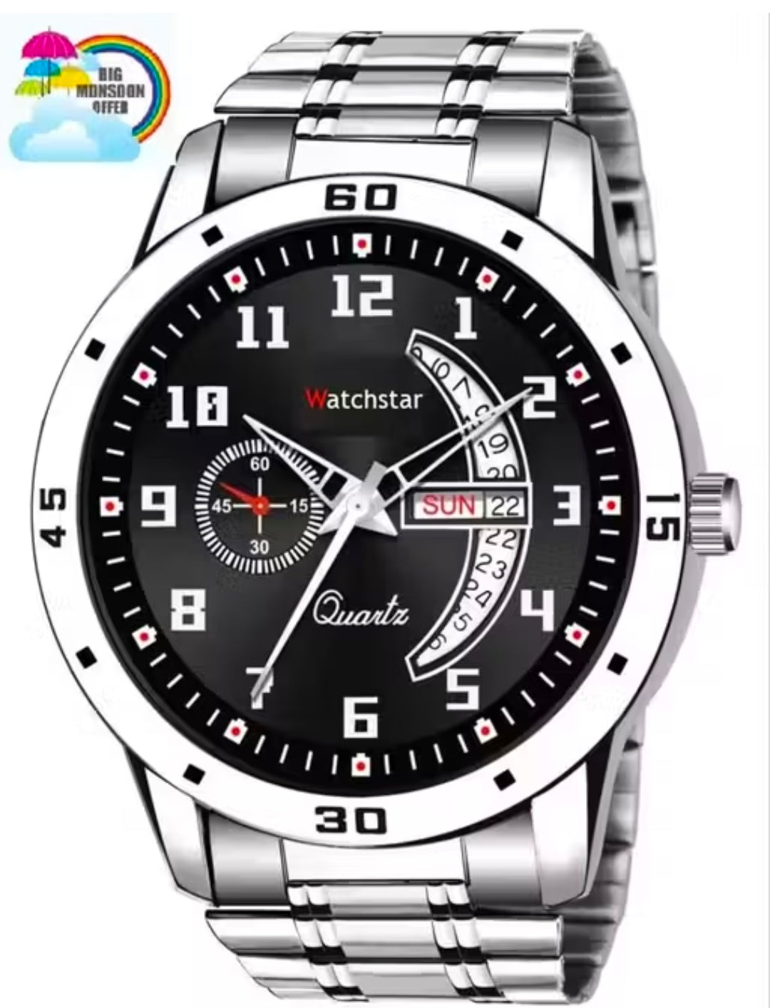 Stainless Steel Strap Day Date Analog Watch for Men